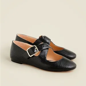 J. Crew Logan Mary Jane ballet flats in black snake-embossed Italian leather