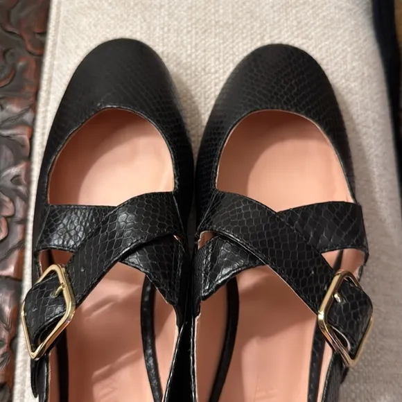 J. Crew Logan Mary Jane ballet flats in black snake-embossed Italian leather