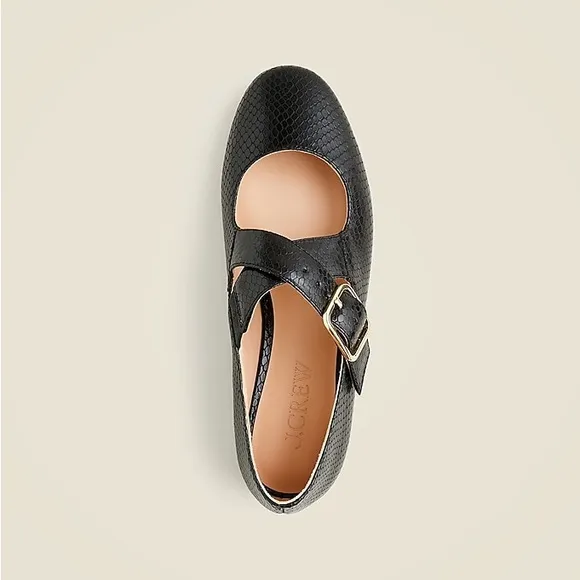 J. Crew Logan Mary Jane ballet flats in black snake-embossed Italian leather