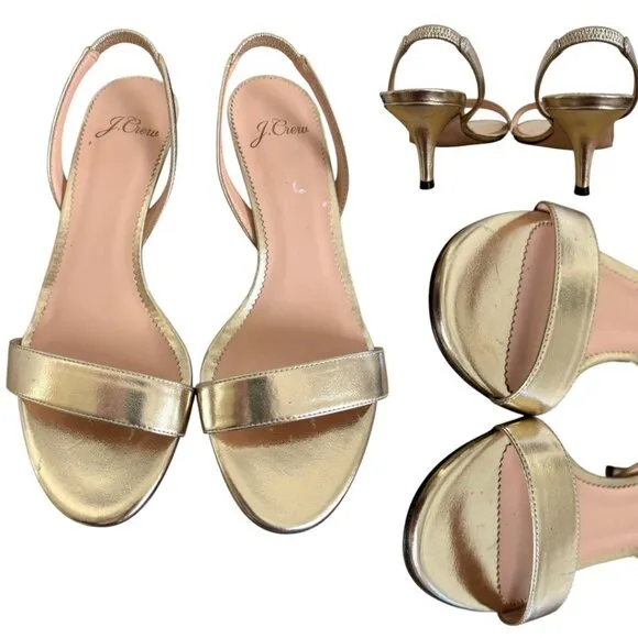 J. CREW MADE IN ITALY GOLD LEATHER STRAPPY KITTEN HEELS SANDALS SIZE 6 NEW