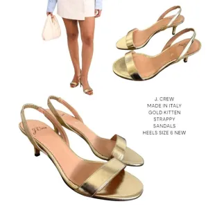 J. CREW MADE IN ITALY GOLD LEATHER STRAPPY KITTEN HEELS SANDALS SIZE 6 NEW