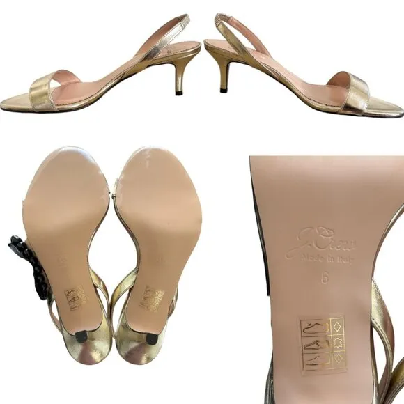 J. CREW MADE IN ITALY GOLD LEATHER STRAPPY KITTEN HEELS SANDALS SIZE 6 NEW