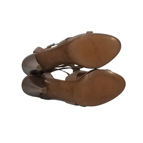 J Crew Menara Womens New Italian Leather Strappy Sandals Heels in Taupe Size 10