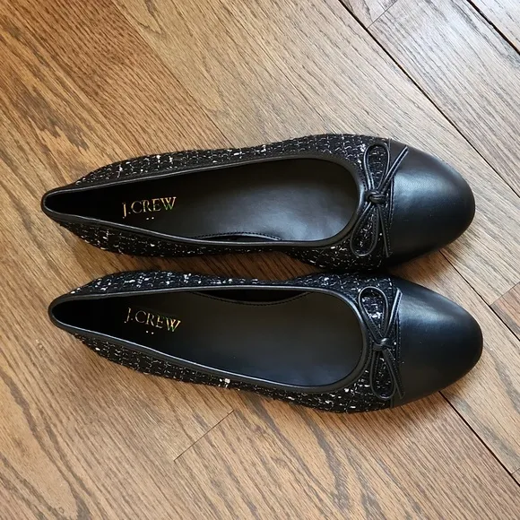 J. Crew New Tweed Ballet Flats in Black