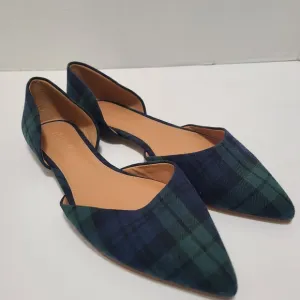 J Crew Plaid D'Orsay Flats Blue Green Pointed‎ Toe Check Oxford English Size 7.5