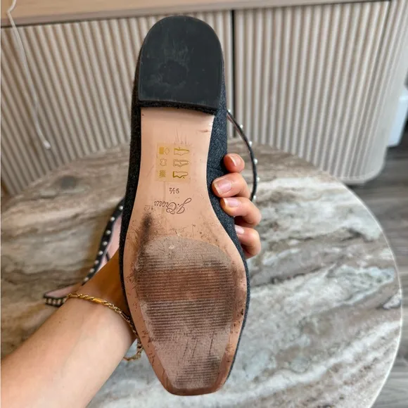 J. Crew Poppy ankle-strap ballet flats in embellished wool pearl size 9.5
