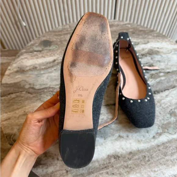 J. Crew Poppy ankle-strap ballet flats in embellished wool pearl size 9.5