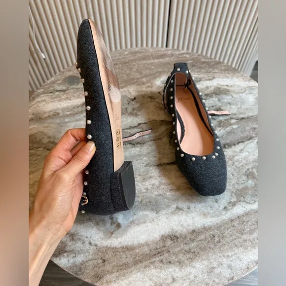 J. Crew Poppy ankle-strap ballet flats in embellished wool pearl size 9.5