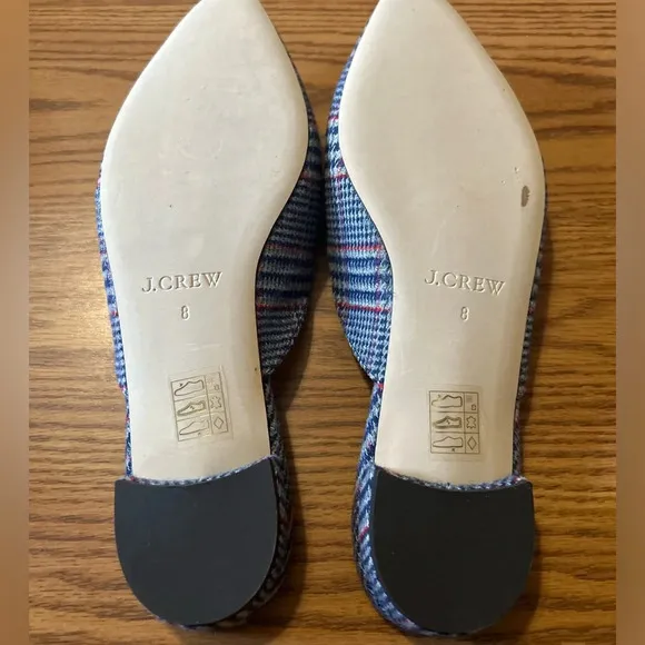 J. Crew Tweed Loafer Navy Blue &amp; Red Plaid Slip-On Mules Women’s Flats Size 8