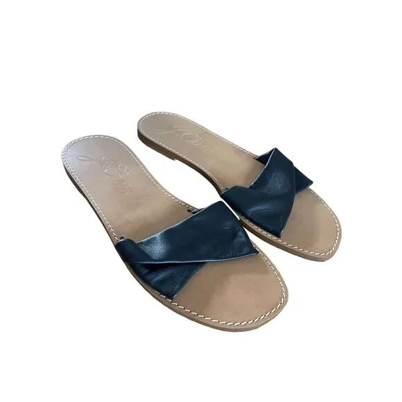 J. Crew Women's Black leather SLip-On Flat Sandals Size 10
