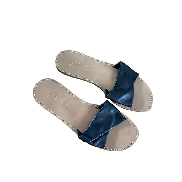 J. Crew Women's Black leather SLip-On Flat Sandals Size 10