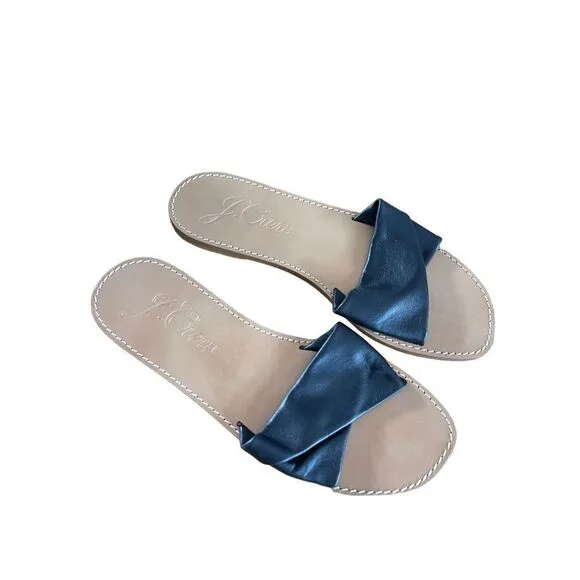 J. Crew Women's Black leather SLip-On Flat Sandals Size 10