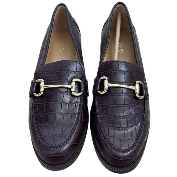 J. CREW Women's Classic Croc embossed Loafers Burgundy Brown -Size 7.5