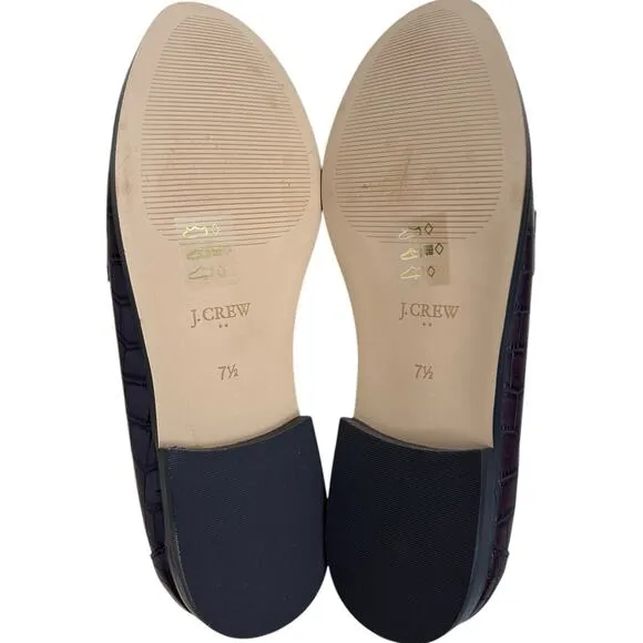 J. CREW Women's Classic Croc embossed Loafers Burgundy Brown -Size 7.5