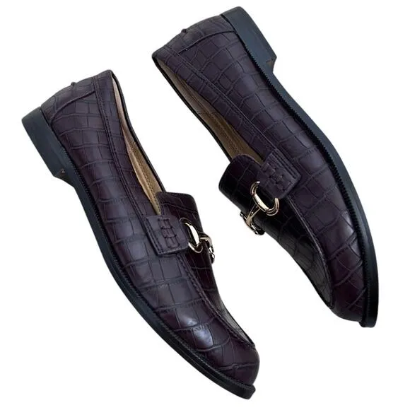 J. CREW Women's Classic Croc embossed Loafers Burgundy Brown -Size 7.5