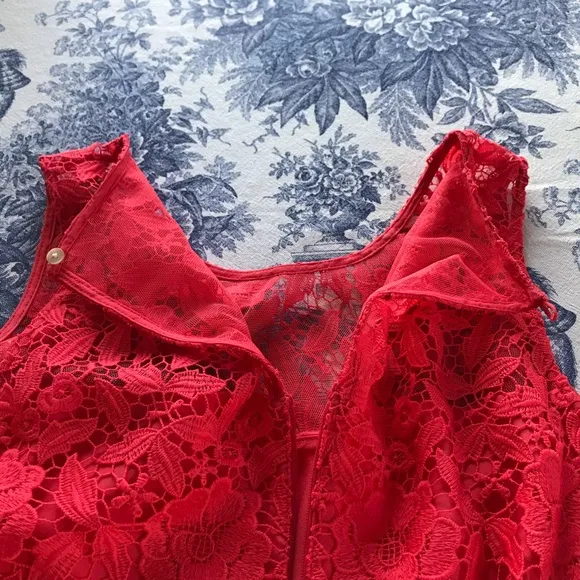 J. Crew Women’s Coral Sleeveless Sheath Midi Dress Floral Pattern Lace Size 14