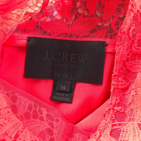 J. Crew Women’s Coral Sleeveless Sheath Midi Dress Floral Pattern Lace Size 14