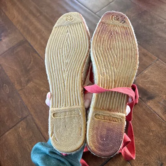 J. Crew Women's Red D'Orsay Wrap Tie Lace-Up Flat Espadrilles Size 8