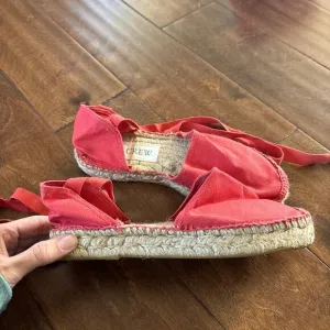 J. Crew Women's Red D'Orsay Wrap Tie Lace-Up Flat Espadrilles Size 8
