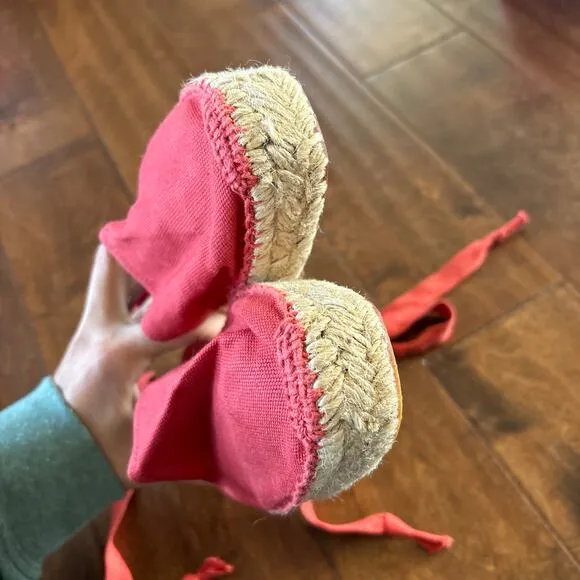 J. Crew Women's Red D'Orsay Wrap Tie Lace-Up Flat Espadrilles Size 8