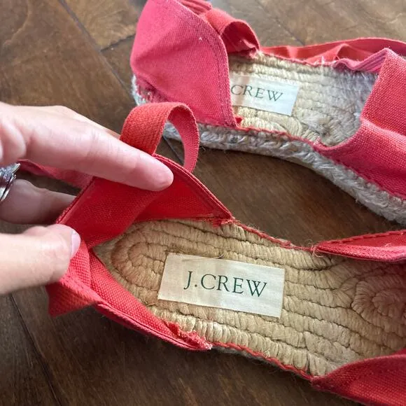 J. Crew Women's Red D'Orsay Wrap Tie Lace-Up Flat Espadrilles Size 8