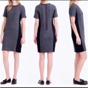 J. Crew Wool Leather Houndstooth Crew Neck Dress