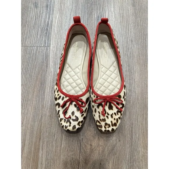 J. McLaughlin Size 6 Leopard Print Ballet Flats Red Trim Anastasia Haircalf