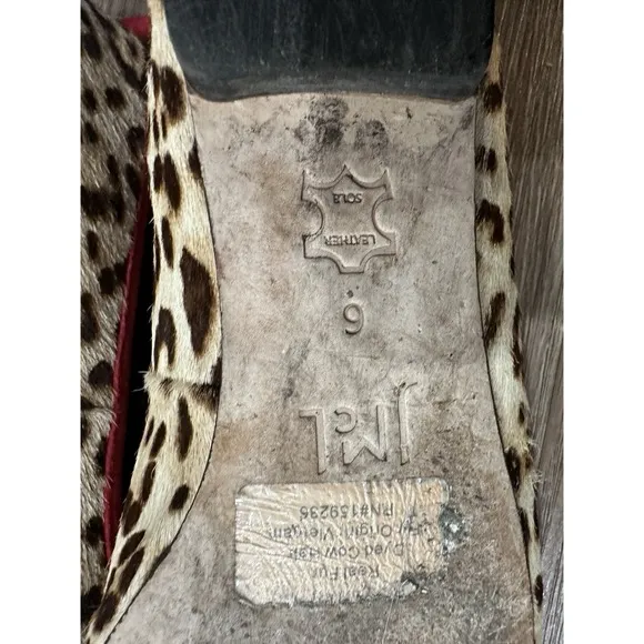 J. McLaughlin Size 6 Leopard Print Ballet Flats Red Trim Anastasia Haircalf
