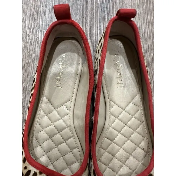 J. McLaughlin Size 6 Leopard Print Ballet Flats Red Trim Anastasia Haircalf