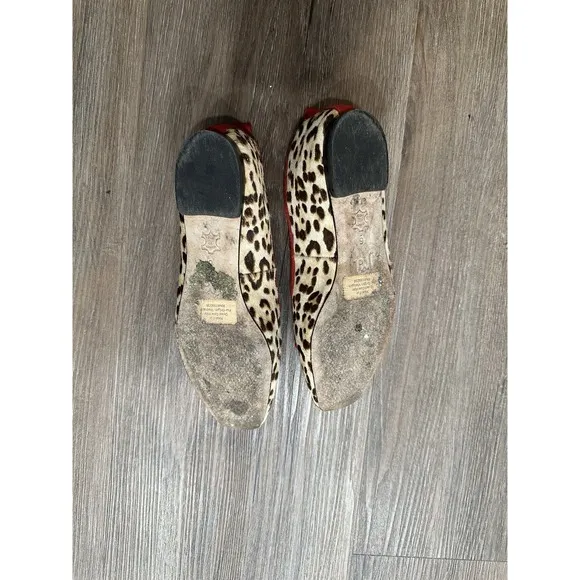 J. McLaughlin Size 6 Leopard Print Ballet Flats Red Trim Anastasia Haircalf