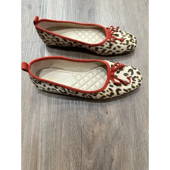 J. McLaughlin Size 6 Leopard Print Ballet Flats Red Trim Anastasia Haircalf