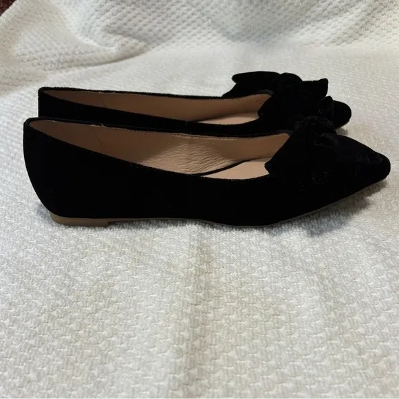 Jack Rogers Black Velvet Bow Pointed toe slip on ballet flats leather insole