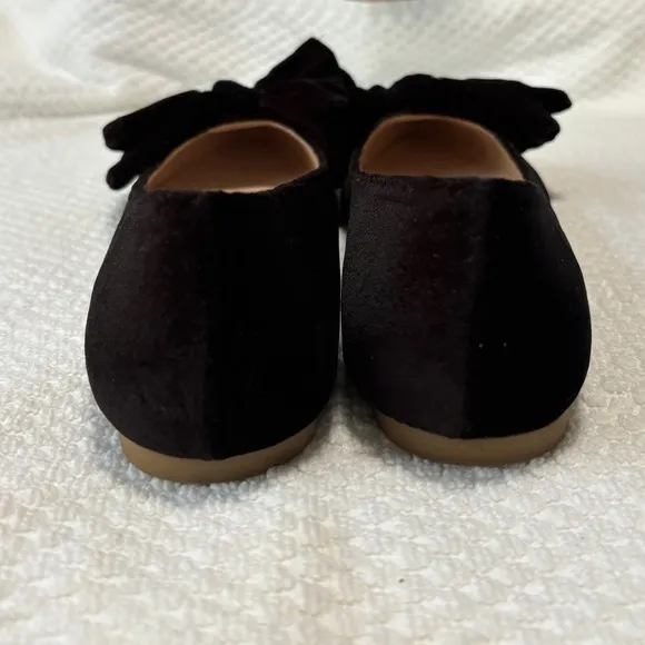 Jack Rogers Black Velvet Bow Pointed toe slip on ballet flats leather insole