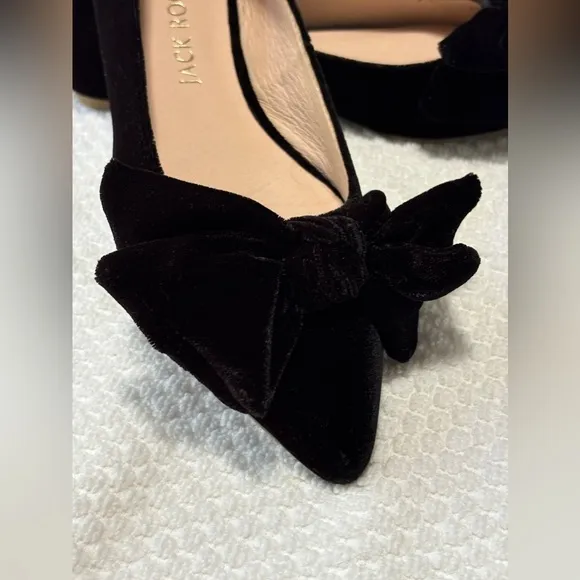 Jack Rogers Black Velvet Bow Pointed toe slip on ballet flats leather insole
