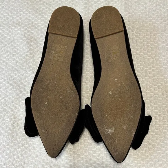 Jack Rogers Black Velvet Bow Pointed toe slip on ballet flats leather insole