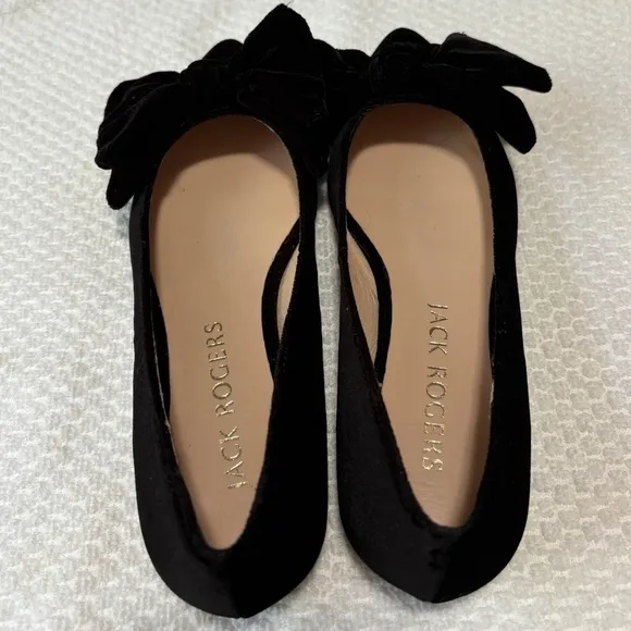Jack Rogers Black Velvet Bow Pointed toe slip on ballet flats leather insole