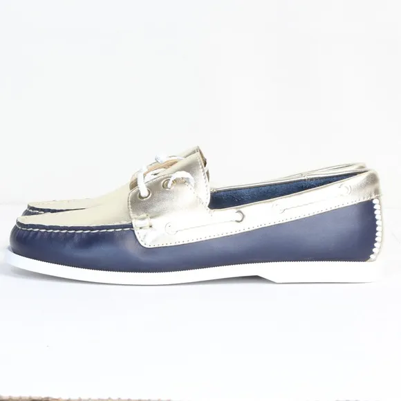 Jack Rogers Bonnie Midnight Platinum Navy Gold Women's Leather Ocean Loafers