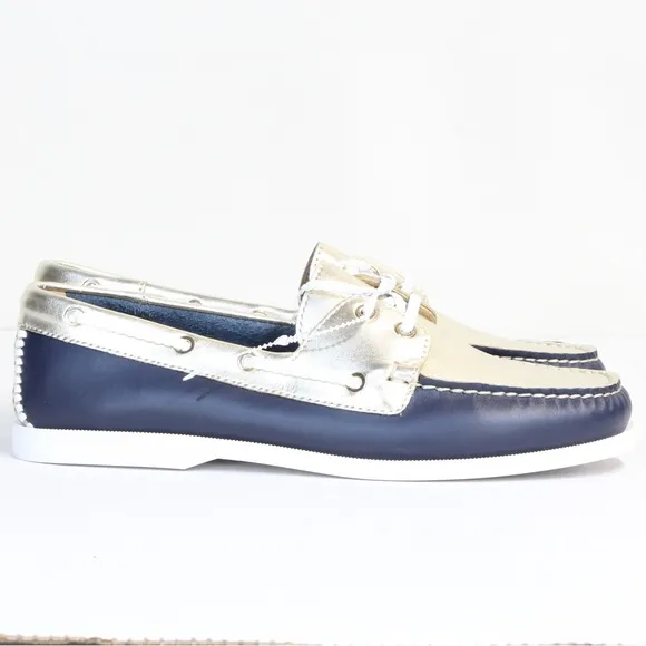 Jack Rogers Bonnie Midnight Platinum Navy Gold Women's Leather Ocean Loafers
