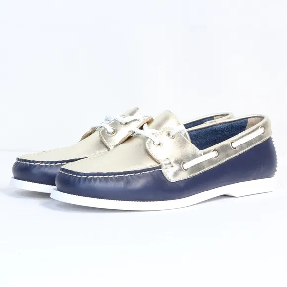 Jack Rogers Bonnie Midnight Platinum Navy Gold Women's Leather Ocean Loafers