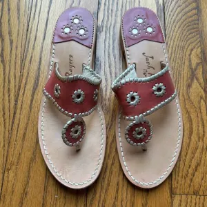 Jack Rogers Flat Navajo Sandals Shoes Flip Flop Rose Gold Leather 10