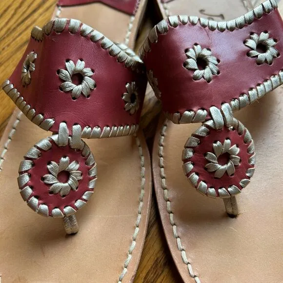 Jack Rogers Flat Navajo Sandals Shoes Flip Flop Rose Gold Leather 10