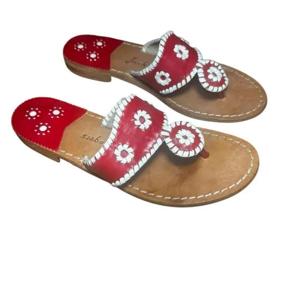 Jack Rogers “Jacks Flat Sandals” Red/White Women’s Size 9