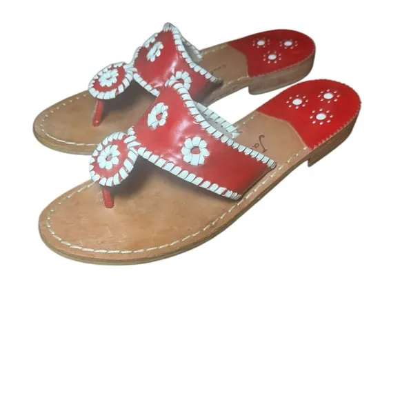 Jack Rogers “Jacks Flat Sandals” Red/White Women’s Size 9