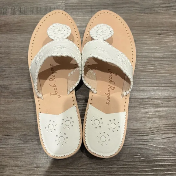 Jack Rogers Jacks Flat White Leather Sandals
