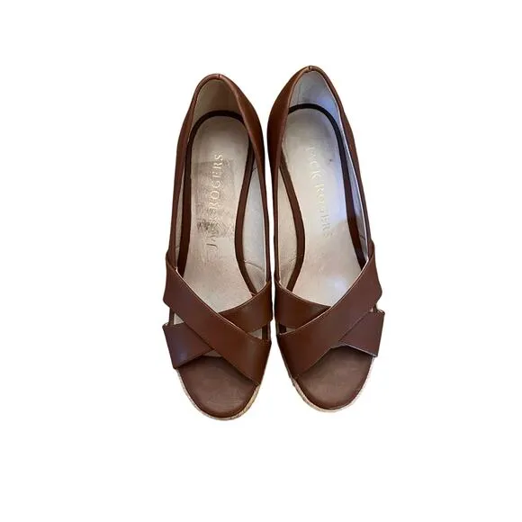 Jack Rogers Palmer Mocha Leather Open Toe Espadrilles 6