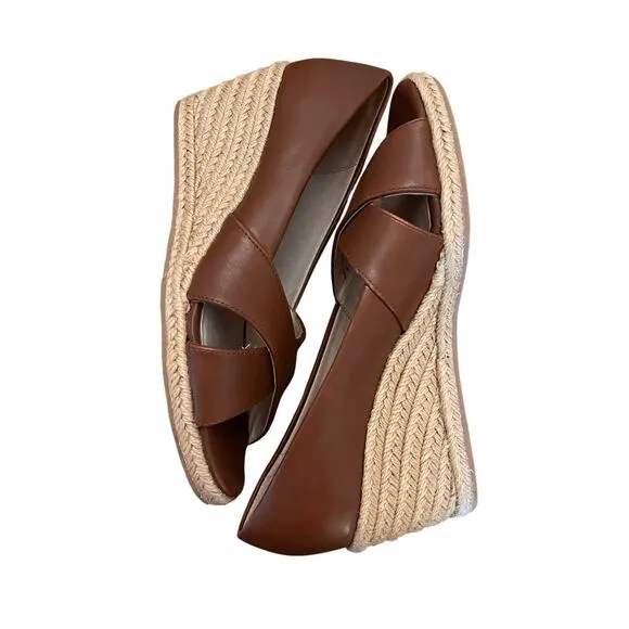 Jack Rogers Palmer Mocha Leather Open Toe Espadrilles 6