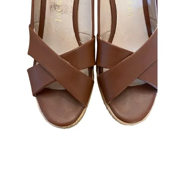 Jack Rogers Palmer Mocha Leather Open Toe Espadrilles 6