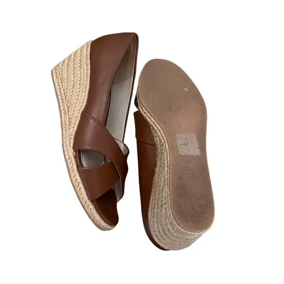 Jack Rogers Palmer Mocha Leather Open Toe Espadrilles 6