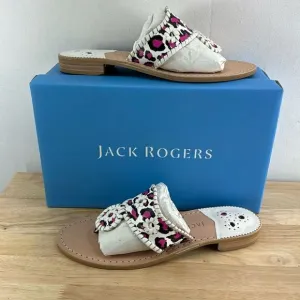 Jack Rogers Jacks Flat Sandals- Neon Pink Leopard- Size 8- NIB