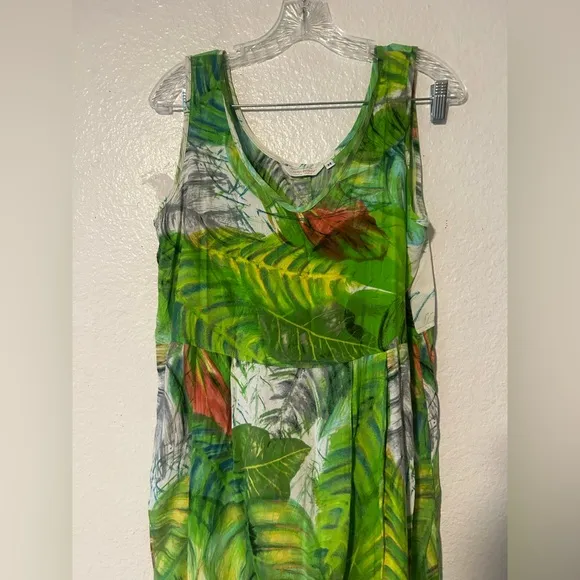 Jams World Tropical Leaf Print M Sleeveless Dress Boho Vintage Vibrant Artsy